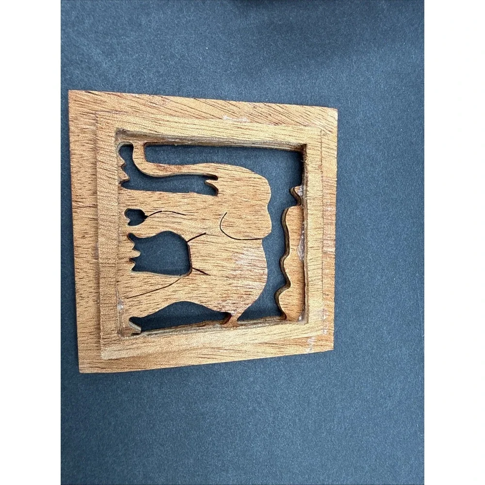 Hand Carved Wood Tea Light Candle Holder Mali Africa Safari Animals Decor 3